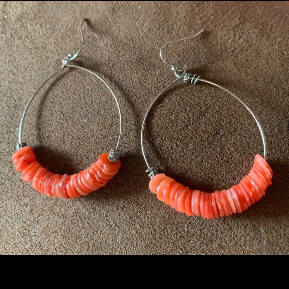 Silver and Coral Earrings